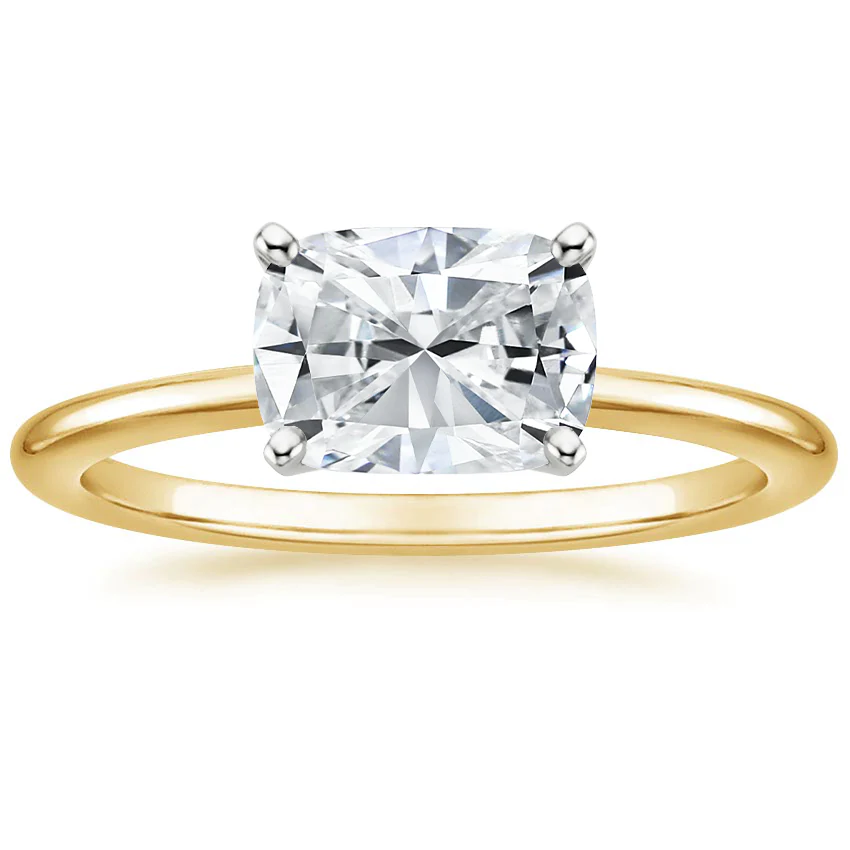 East West Lab Grown Diamond Engagement Ring 18K Gold - Cushion