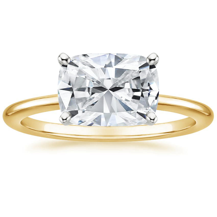 East West Lab Grown Diamond Engagement Ring 18K Gold - Cushion